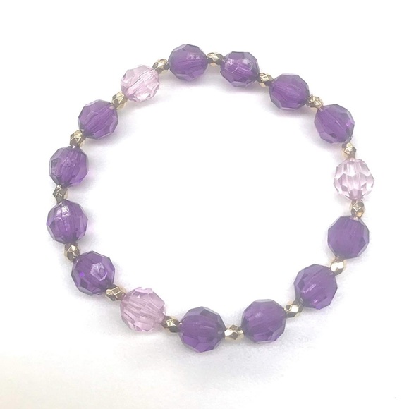 Shades of Purple Beaded Stretch Bracelet - Picture 2 of 3